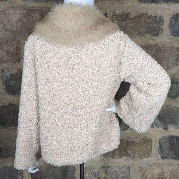 MADE IN Italy Faux Fur Jacket Woman's Cream Snap Lined Curly 3/4 Sleeve Retro - Picture 5 of 13